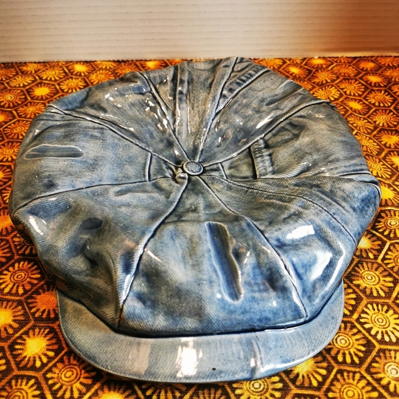 Vintage Denim Newsboy Cap Hat Ceramic Ashtray Trinket Dish Wall Hanging - Picture 8 of 17